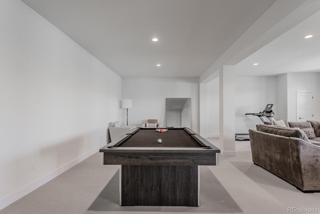 2141 Fountain Cir, Erie, CO 80516 - rec room featuring recessed lighting, light carpet, pool table, and baseboards