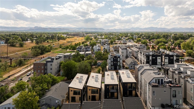 drone / aerial view featuring a mountain view