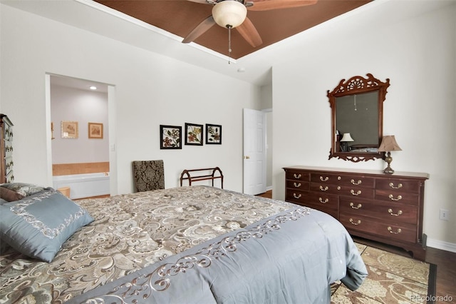 3325 W 111th Loop Unit C, Westminster, CO 80031 - bedroom with ensuite bathroom, wood finished floors, and a ceiling fan