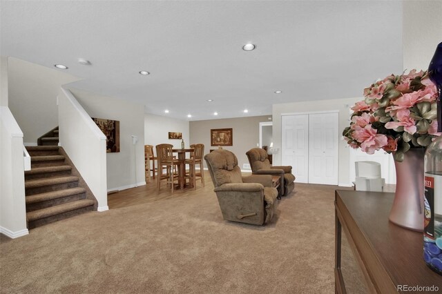 3325 W 111th Loop Unit C, Westminster, CO 80031 - living room with carpet, recessed lighting, and stairs