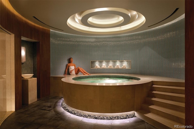 interior space featuring a hot tub