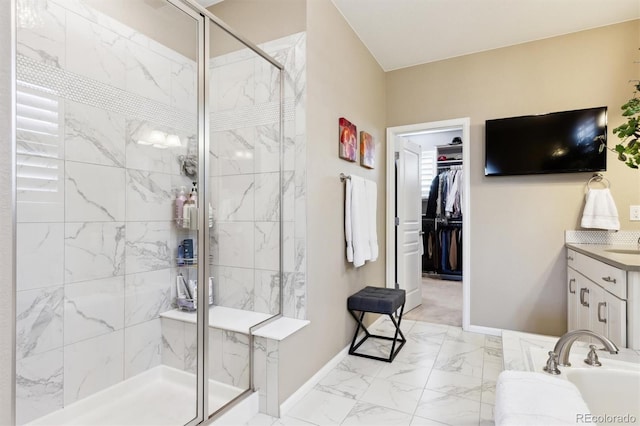 bathroom featuring vanity and separate shower and tub