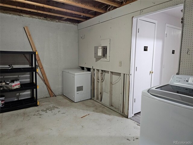 washroom with washer / dryer and electric panel