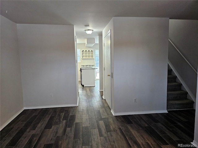 interior space with dark wood-type flooring