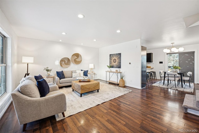 living room with dark wood-type flooring