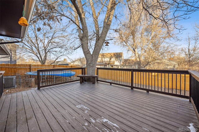 deck with central AC and a pool