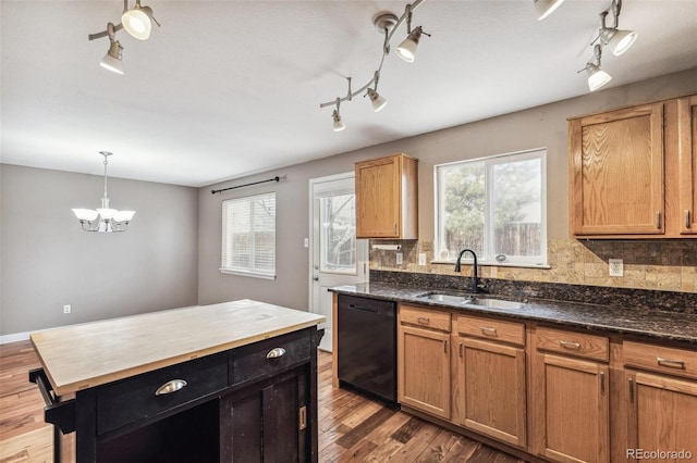 kitchen with a wealth of natural light, black dishwasher, a sink, and wood finished floors