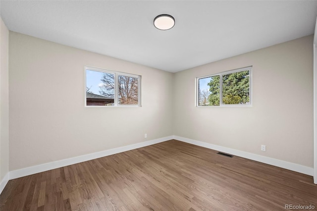 empty room featuring baseboards, plenty of natural light, and wood finished floors