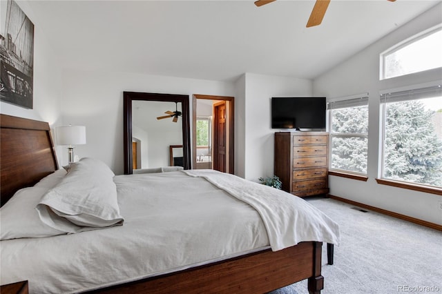 9644 S Estes Way, Littleton, CO 80127 - bedroom with carpet flooring, vaulted ceiling, and ceiling fan