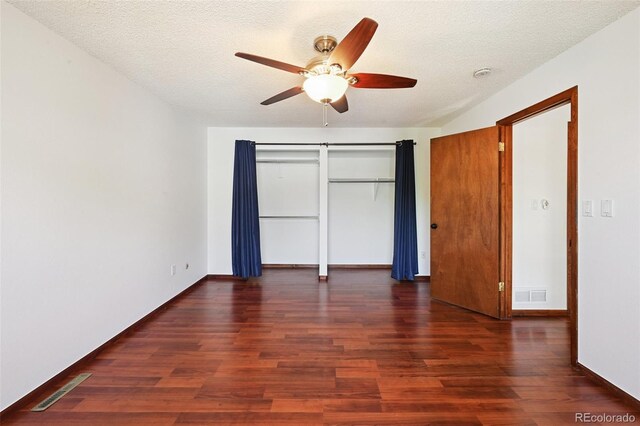 9125 Lowell Ct, Westminster, CO 80031 - unfurnished bedroom with wood finished floors, a textured ceiling, ceiling fan, and a closet