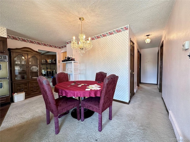 10425 Franklin Way, Northglenn, CO 80233 - dining space with light colored carpet, a chandelier, and a textured ceiling