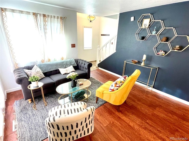 living room with hardwood / wood-style flooring