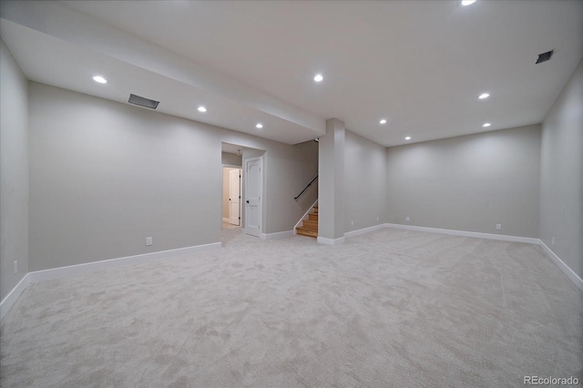 5838 S Louthan St, Littleton, CO 80120 - finished basement featuring recessed lighting, stairs, and light carpet