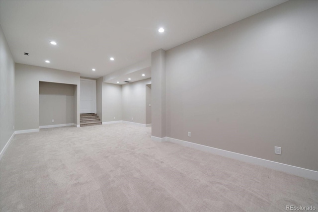 5838 S Louthan St, Littleton, CO 80120 - finished below grade area featuring recessed lighting and light carpet
