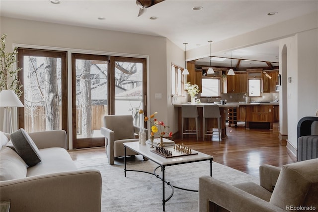 living area featuring recessed lighting and wood finished floors