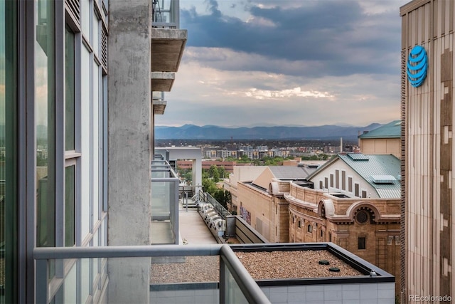 balcony featuring a mountain view