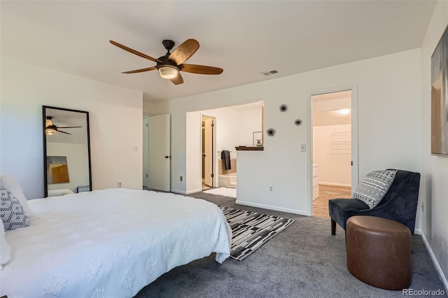 6487 W Weaver Ave, Littleton, CO 80123 - bedroom with carpet flooring, connected bathroom, baseboards, and a ceiling fan