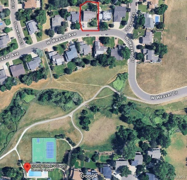 6487 W Weaver Ave, Littleton, CO 80123 - aerial map of property and surrounding area featuring property parcel outlined