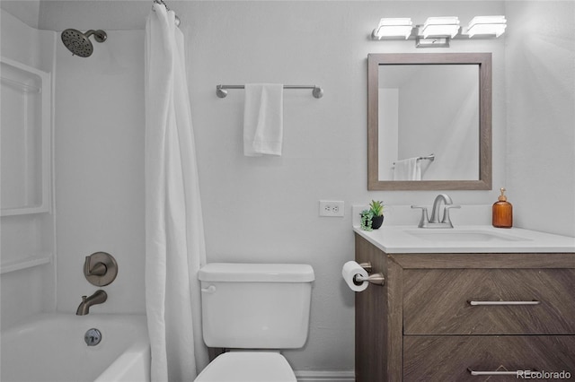 full bathroom with vanity, toilet, and shower / tub combo