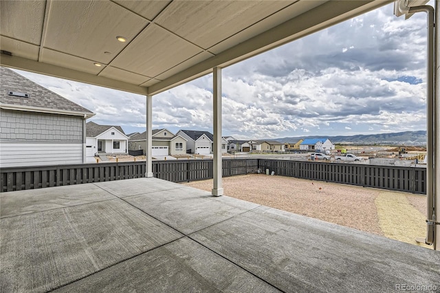 view of patio with a mountain view