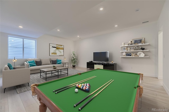 game room featuring light hardwood / wood-style floors