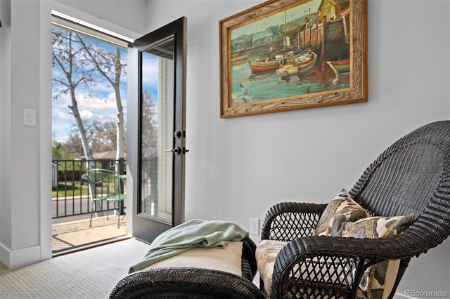sitting room with carpet flooring