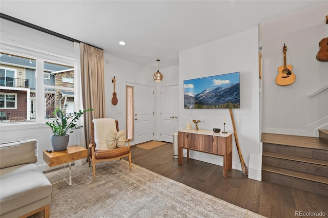 sitting room featuring dark hardwood / wood-style flooring