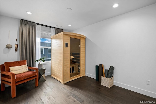 view of sauna / steam room featuring hardwood / wood-style floors