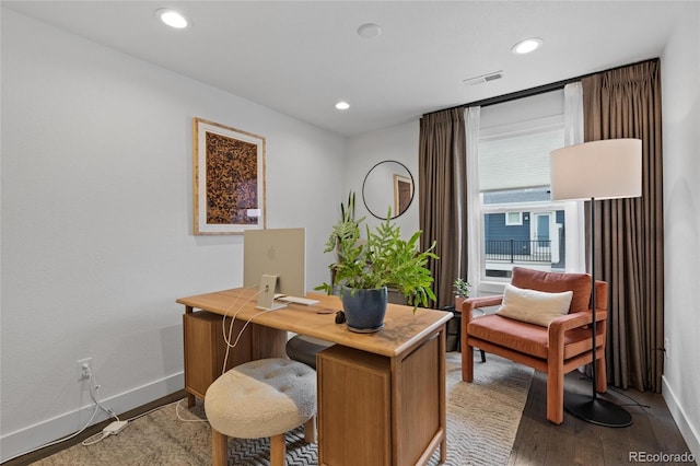 office area featuring hardwood / wood-style floors