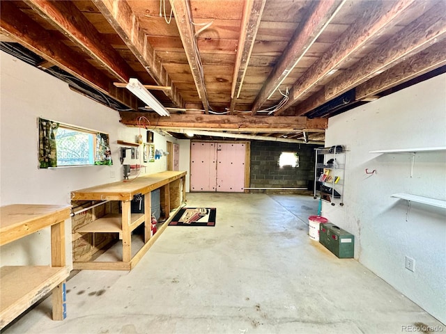 basement featuring a workshop area