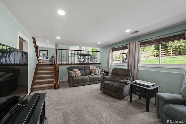 10743 W Turtle Mtn, Littleton, CO 80127 - carpeted living area featuring recessed lighting and stairway