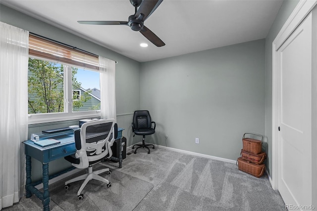 10743 W Turtle Mtn, Littleton, CO 80127 - carpeted home office featuring ceiling fan, baseboards, and recessed lighting