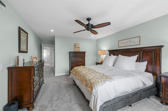 10743 W Turtle Mtn, Littleton, CO 80127 - bedroom featuring light colored carpet, recessed lighting, baseboards, and ceiling fan