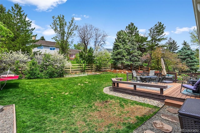 10743 W Turtle Mtn, Littleton, CO 80127 - view of yard with a wooden deck and outdoor dining space