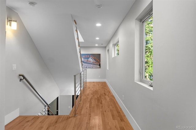2523 N Humboldt St, Denver, CO 80205 - hall featuring an upstairs landing, light wood finished floors, and recessed lighting