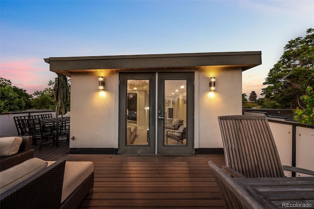 2523 N Humboldt St, Denver, CO 80205 - wooden deck featuring outdoor dining space and an outdoor structure