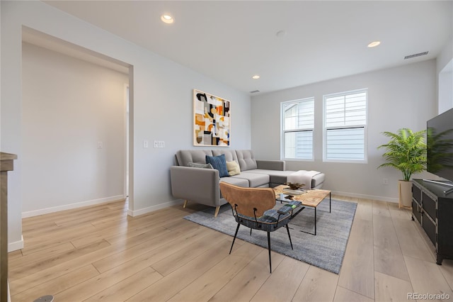 living room with light wood-type flooring