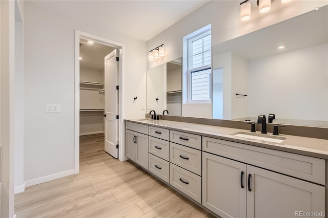 bathroom with hardwood / wood-style floors and vanity