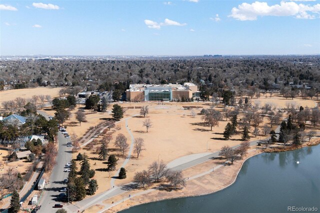 drone / aerial view featuring a water view