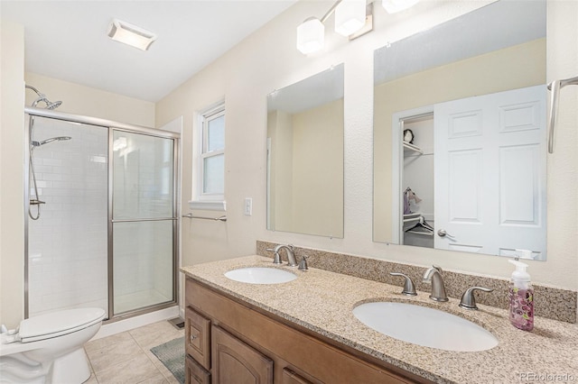 bathroom featuring a sink, a shower stall, and tile patterned floors