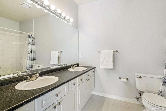 bathroom with vanity, toilet, and tile patterned flooring