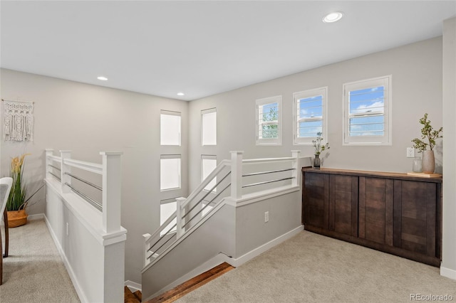 3384 Cranston Cir, Highlands Ranch, CO 80126 - staircase with carpet floors, baseboards, and recessed lighting