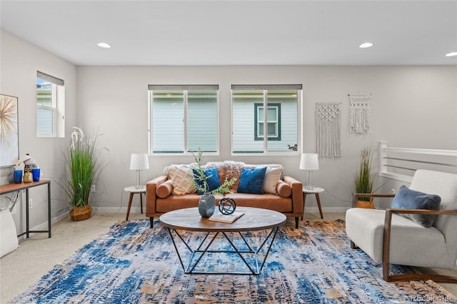 3384 Cranston Cir, Highlands Ranch, CO 80126 - living room with baseboards, recessed lighting, and carpet flooring