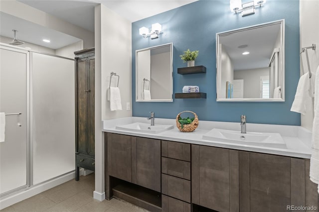 3384 Cranston Cir, Highlands Ranch, CO 80126 - bathroom with a shower stall and double vanity