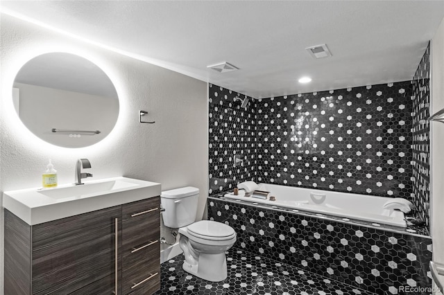 3384 Cranston Cir, Highlands Ranch, CO 80126 - full bathroom with toilet, a bath, vanity, and tile patterned floors