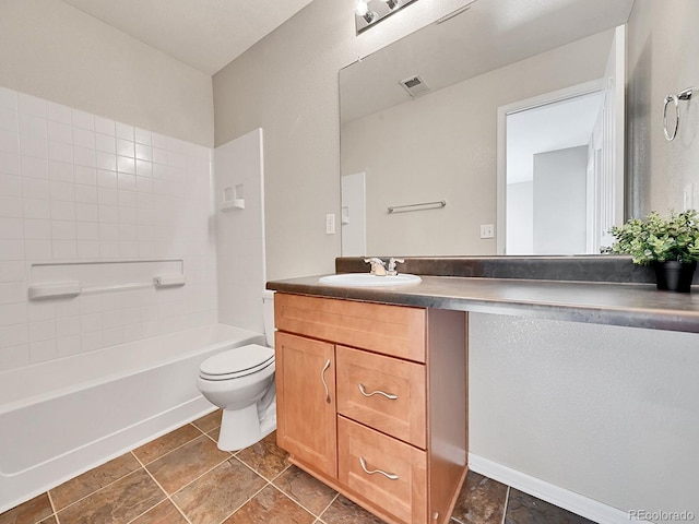 full bathroom with vanity, shower / bathing tub combination, and toilet