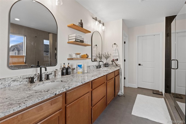 bathroom with vanity and walk in shower