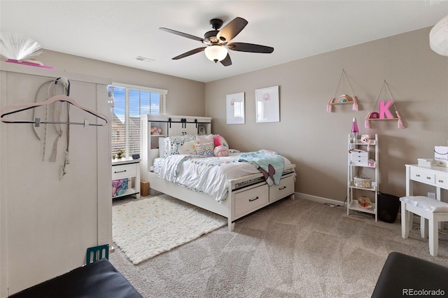 bedroom with carpet floors and ceiling fan