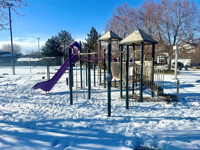 view of snow covered playground