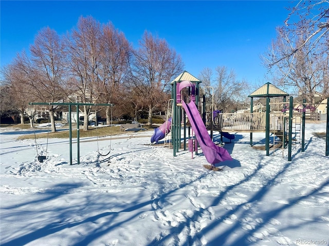 view of snow covered playground